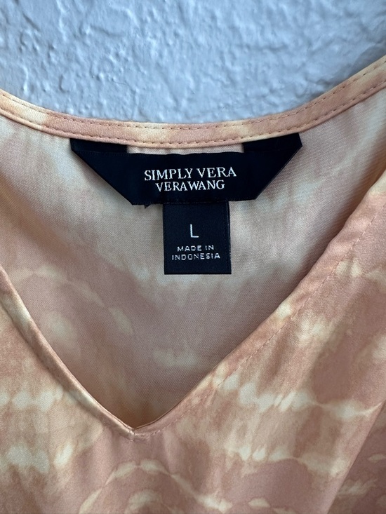 Simply Vera Wang Peach Tie Dye Midi Dress Size Large Boho Puff Sleeve Belted - Picture 3 of 11